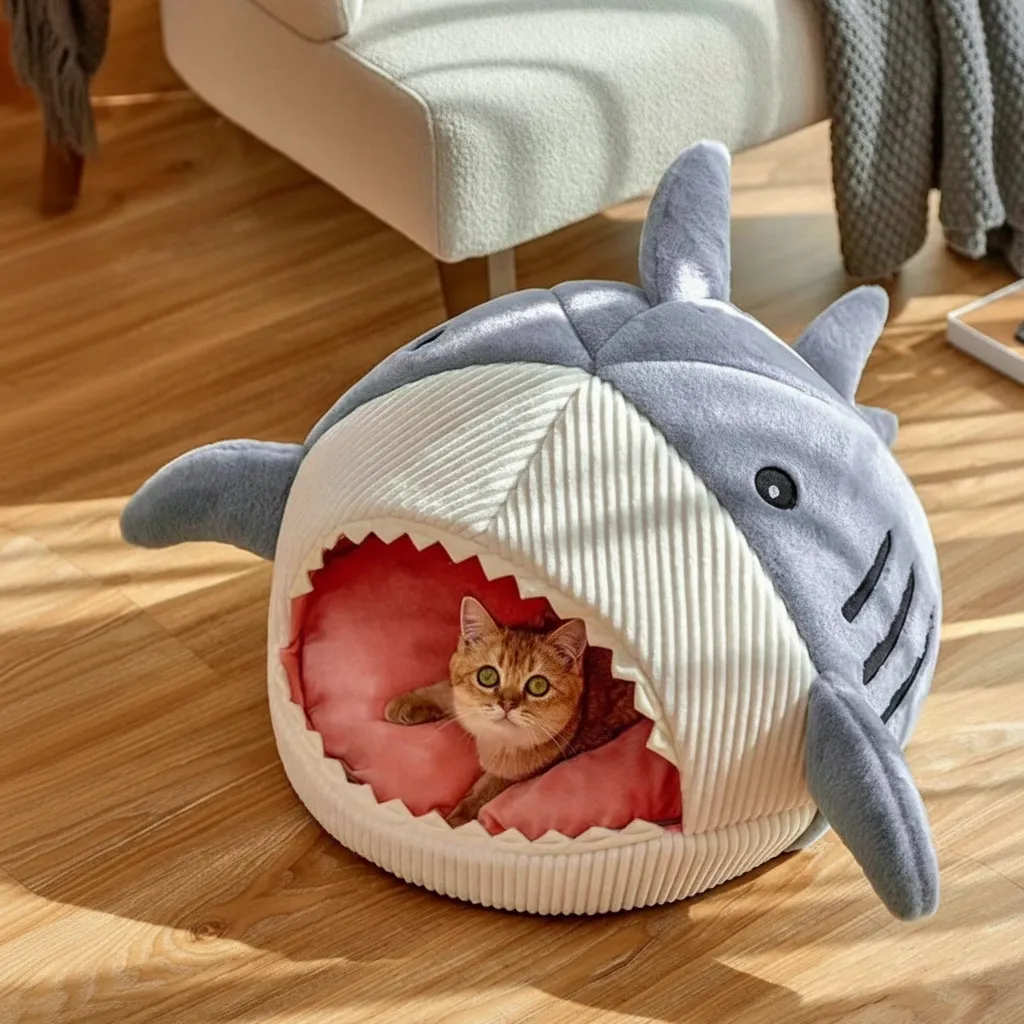 Shark Shape Cat Cave Bed